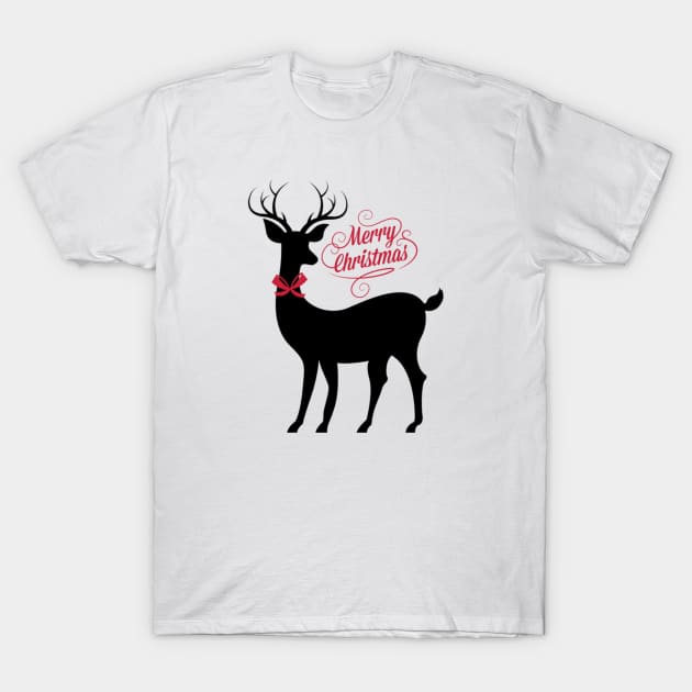 Christmas Reindeer Silhouette T-Shirt by MedleyDesigns67